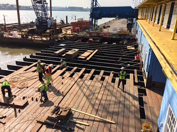 London landing stage well on the way in Tilbury