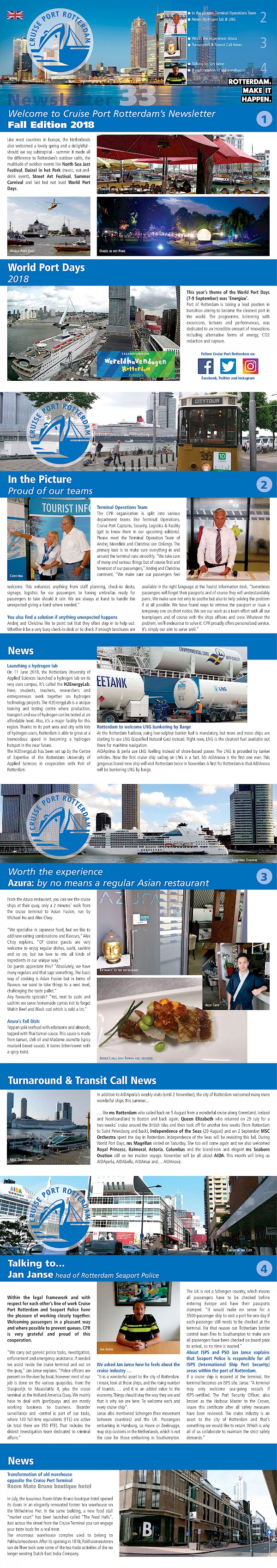 Cruise Port Rotterdam Newsletter Fall edition. Welcome!