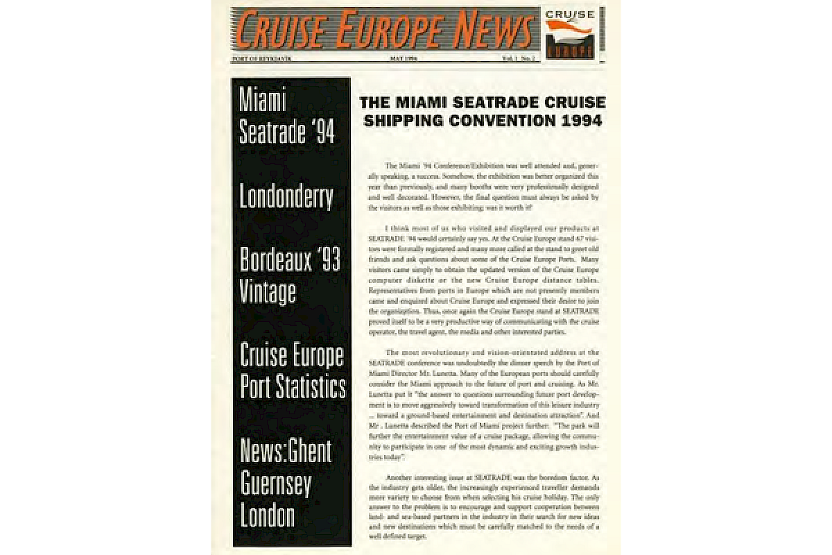 The first Cruise Europe newsletter was edited by Agust Agustsson, © Cruise Europe