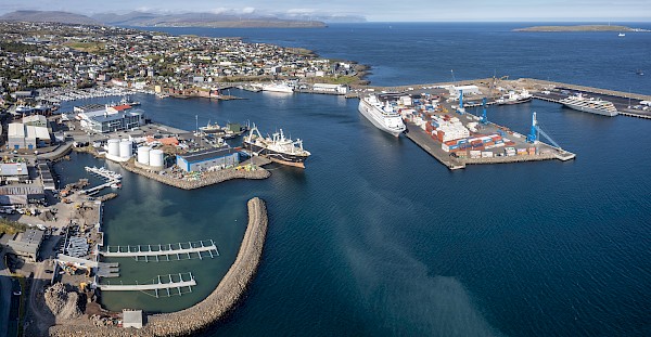 Silver Whisper on the existing quay and World Explorer on one of the new quays (c) Port of Torshavn (Image at LateCruiseNews.com - August 2022)